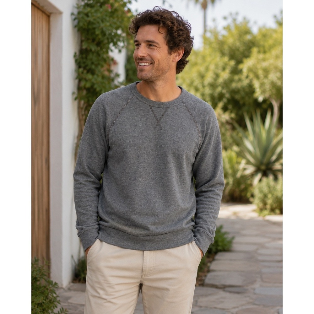 Marine Layer Mens Medium Gray Crewneck Sweatshirt USA Made‎ Raglan Pullover